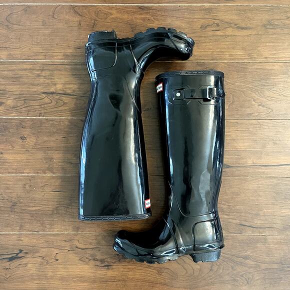 Hunter Original Tall Gloss Women\'s Pull On Rain Boots US Size 5 Black main image 7